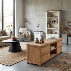 Corona TV-meubel 160 cm, landelijk stijl, bruin kleurtint, teakhout