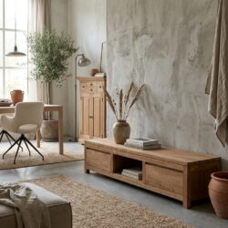 Corona TV-meubel 180 cm, landelijk stijl, bruin kleurtint, teak materiaal