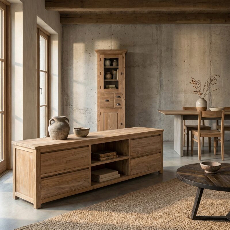 Corona TV-meubel 200 cm, landelijk stijl, bruin, teak