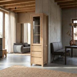 Corona vitrinekast 50 cm, landelijk stijl, bruin kleurtint, teak materiaal