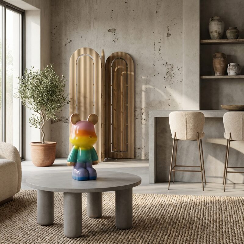 Decoratief object Baloo, groen, oranje, paars, polyresin, handgemaakt