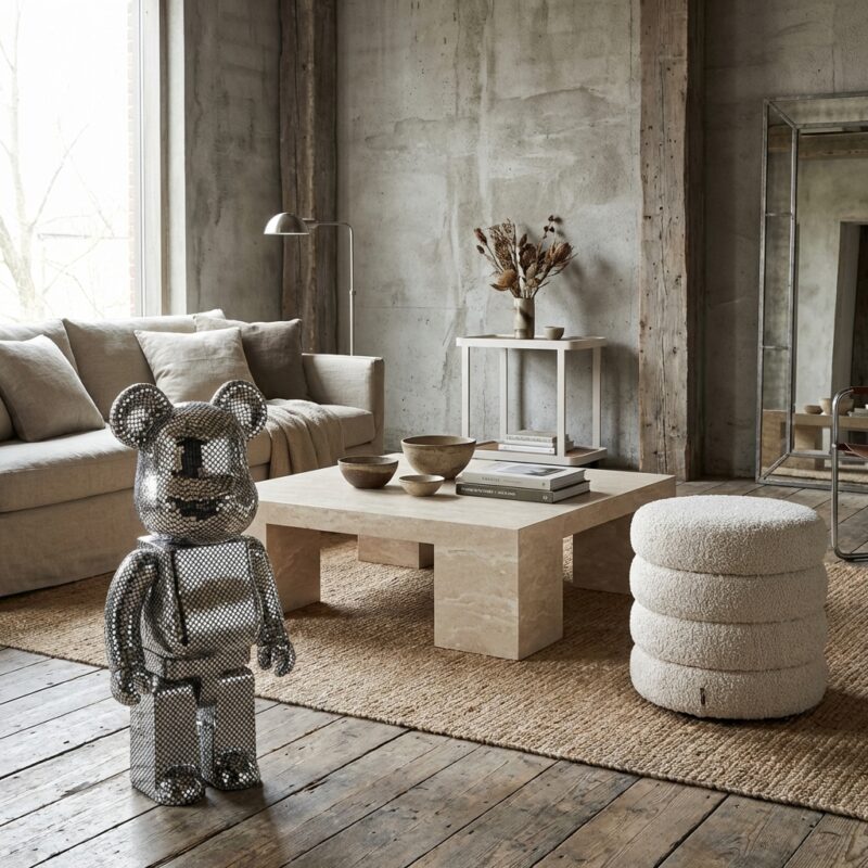 Decoratief object Bear silver small, prachtig interieuraccessoire in zilver en zwart