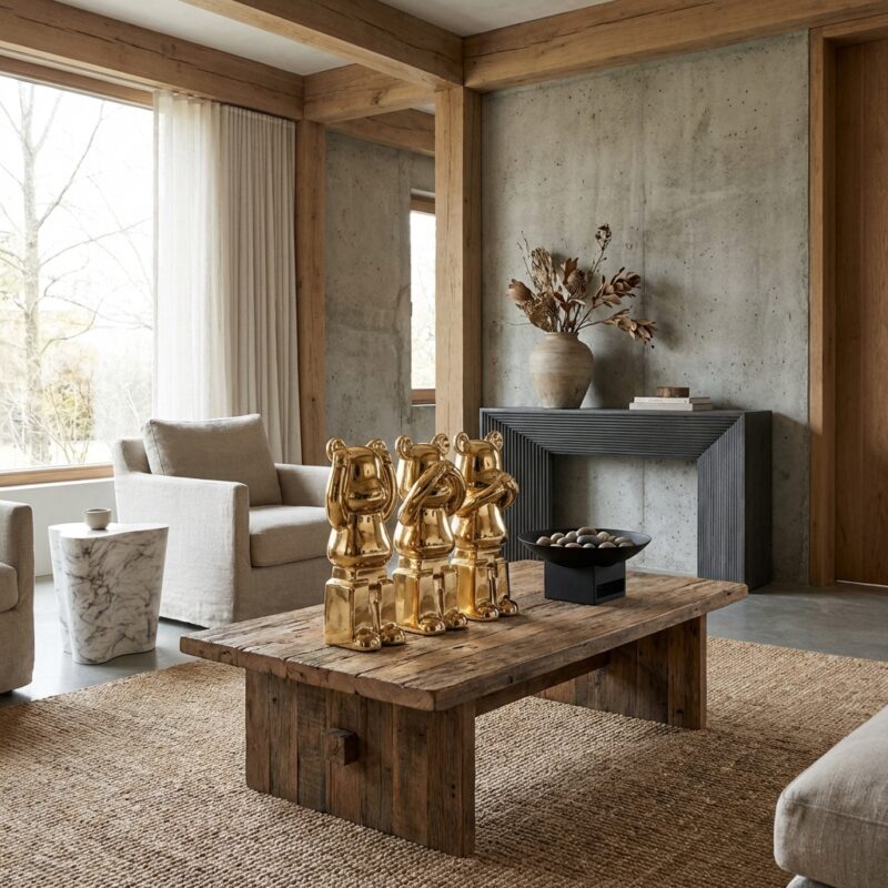 Decoratief goud beeldje set van 3 handgemaakt in polyresin