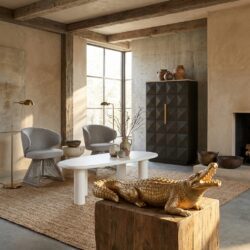 Goudkleurig krokodil decoratief object uit polyresin voor interieur