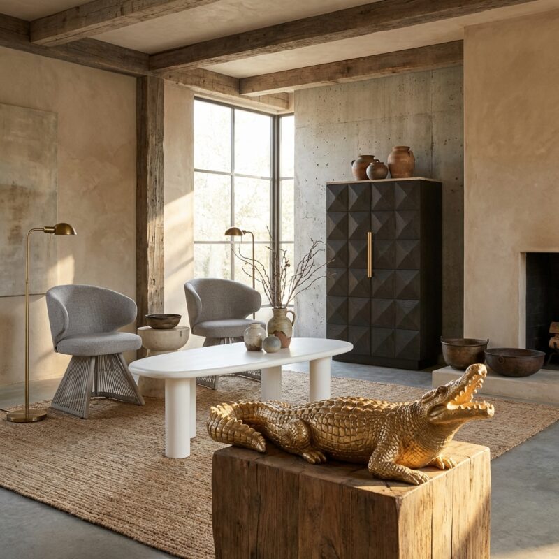 Goudkleurig krokodil decoratief object uit polyresin voor interieur