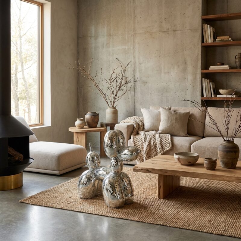 Decoratief zilveren hond met spiegeloppervlak in polyresin en mozaïek