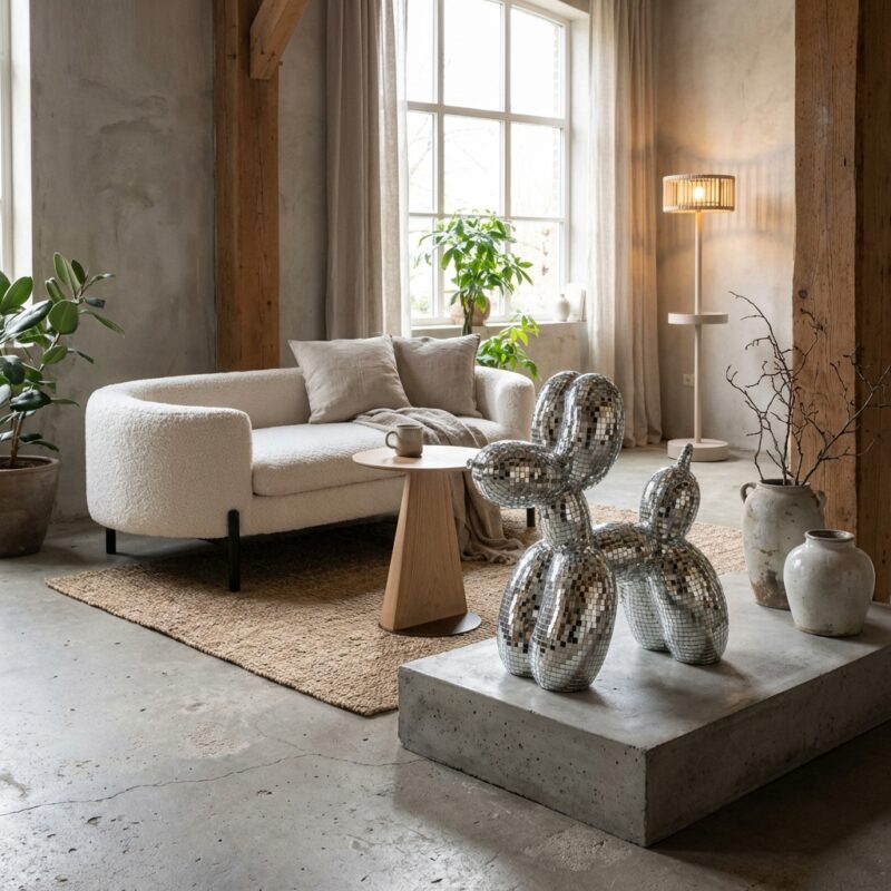 Decoratief hondobject in zilver met spiegeloppervlak