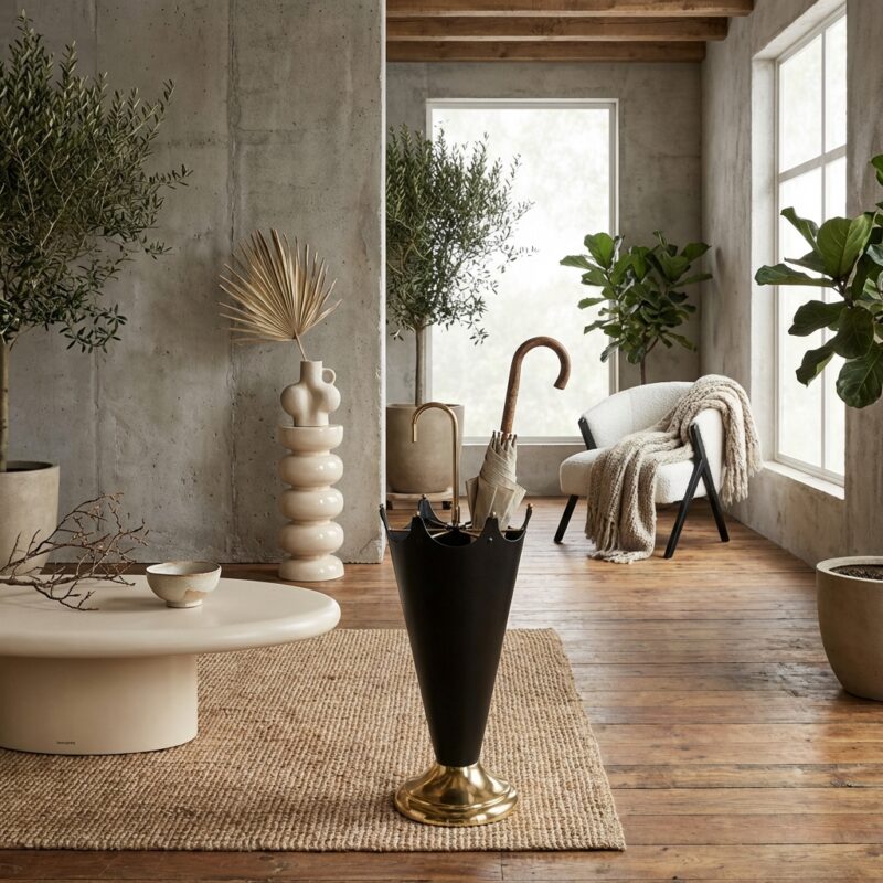 Paraplubak Jytte black/gold, handgemaakt, waterbestendig, aluminium en ijzer