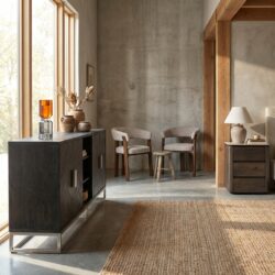 Dressoir Blackbone silver 4-deuren met eiken en RVS