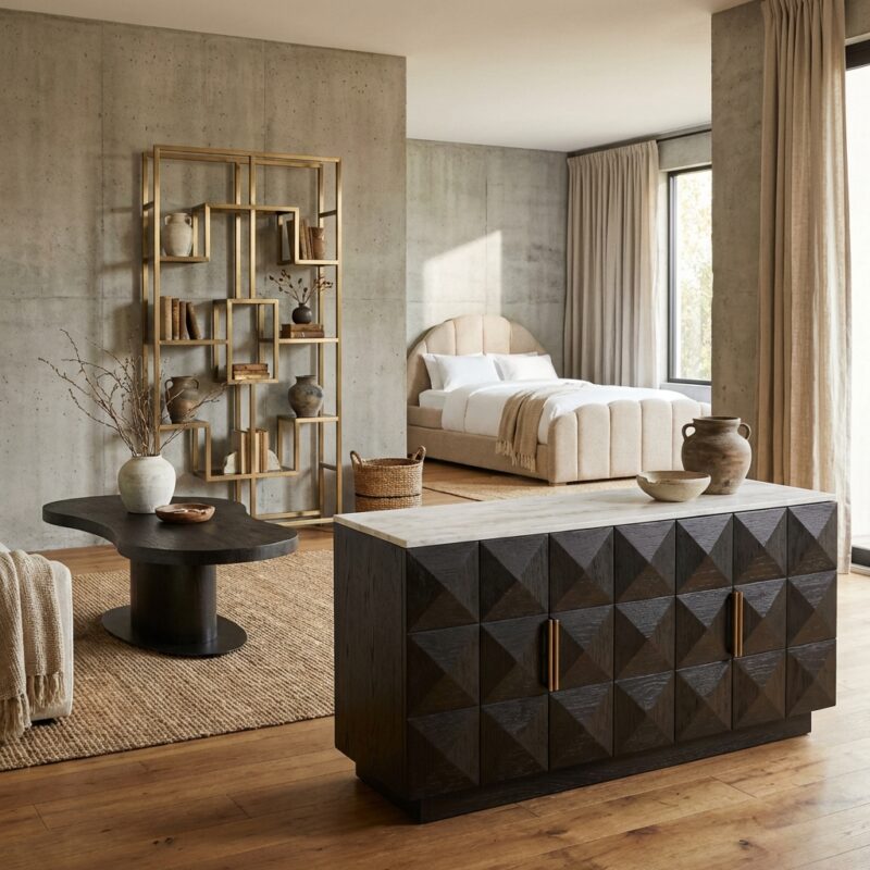 Claremont dressoir, bruin, eikenfineer, modern, stijlvol