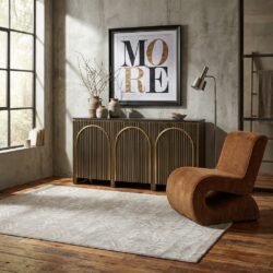 Dressoir Les Arcs brushed gold, MDF, messing, donker marmer, klassiek ontwerp