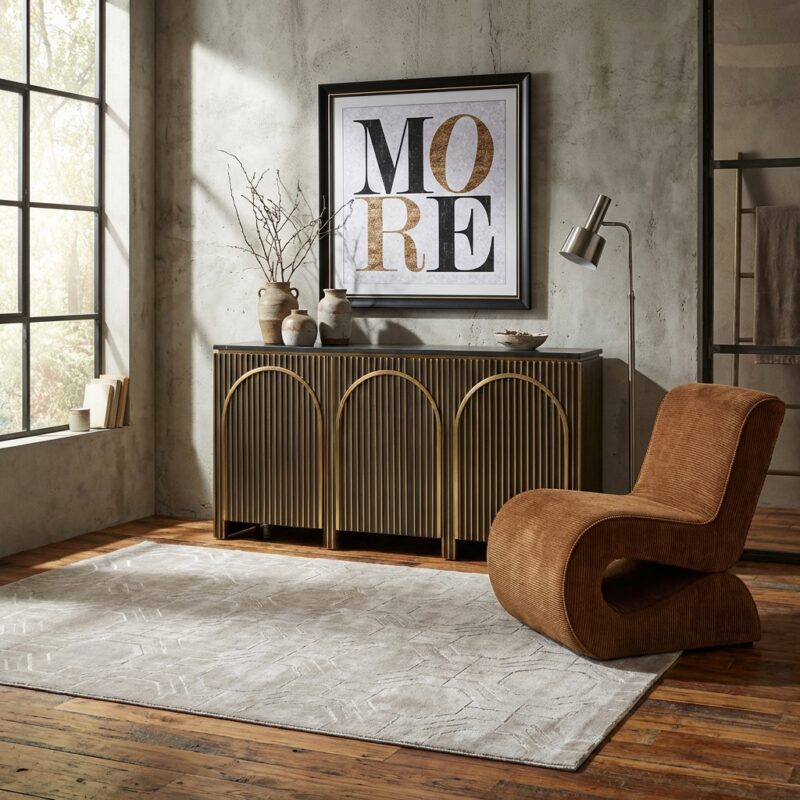 Dressoir Les Arcs brushed gold, MDF, messing, donker marmer, klassiek ontwerp