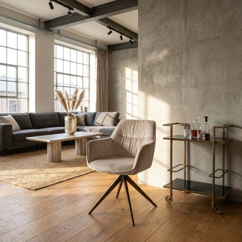 Eetkamerstoel Aline FR white chenille swivel fire retardant