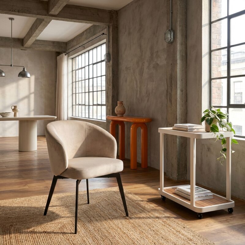 Eetkamerstoel Amphara khaki velvet fire retardant in zwart roestvrijstalen frame