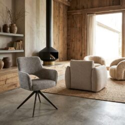 Eetkamerstoel Ginerva earth tweed swivel met armleuningen en draaibare voet