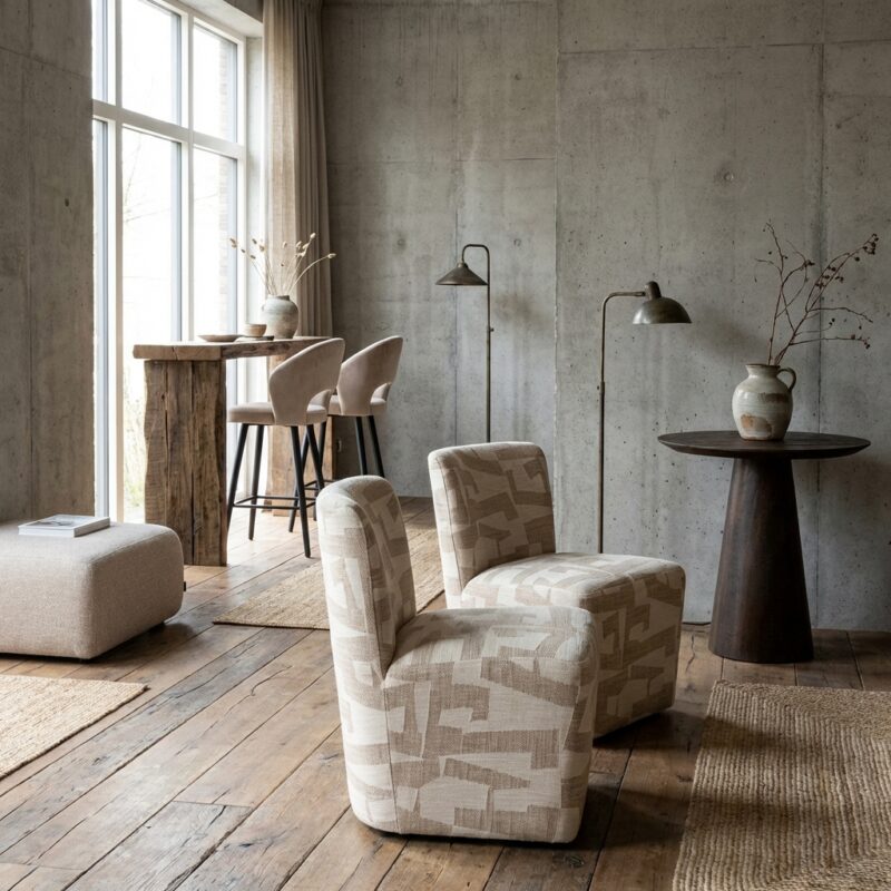 Eetkamerstoel Lorain beige graffic on wheels