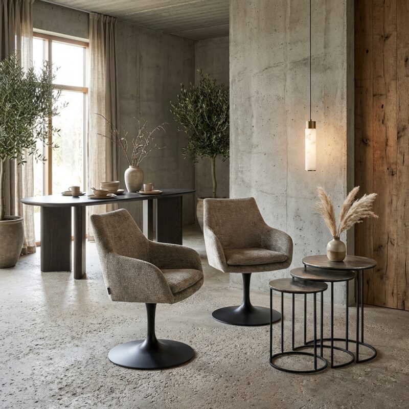 Eetkamerstoel Marlon thyme fusion swivel, groen, zwart, polyester, ijzer, schuim