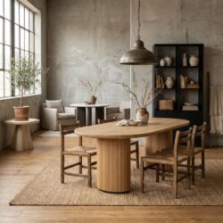 Eettafel Belfort natural oak 280 cm lang, handgemaakt uit eikenfineer en ijzer