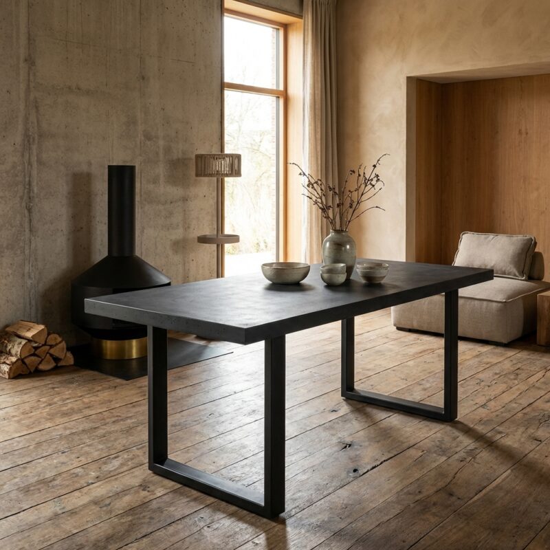 Eettafel Blax black 200, zwarte eettafel van eiken fineer en ijzer