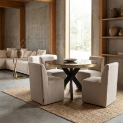 Bloomville eettafel met goudbruine shagreen en glazen top