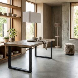 Bloomville eettafel met brass shagreen en glazen top in bruin en goud