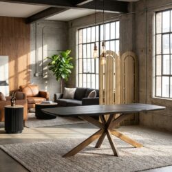 Eettafel Cambon dark coffee danish oval 230 met bronzen details