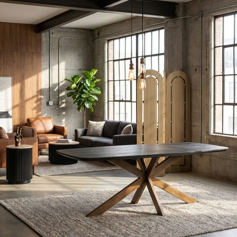 Eettafel Cambon dark coffee danish oval 230 met bronzen details