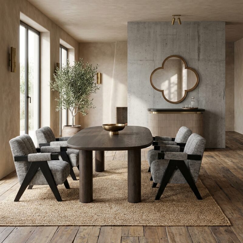 Eettafel Ellington brown 230, handgemaakt, Mdf en gerecycled hout, elegante stijl