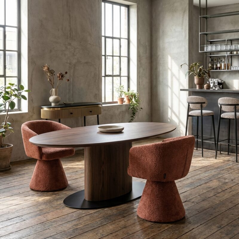 Gordon eettafel bruin, handgemaakt, eikenhout en ijzer