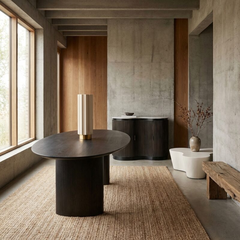 Gordon eettafel dark coffee, handgemaakt, eiken en ijzer