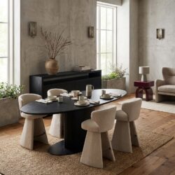 Gordon eettafel dark coffee, handgemaakt, eiken en ijzer