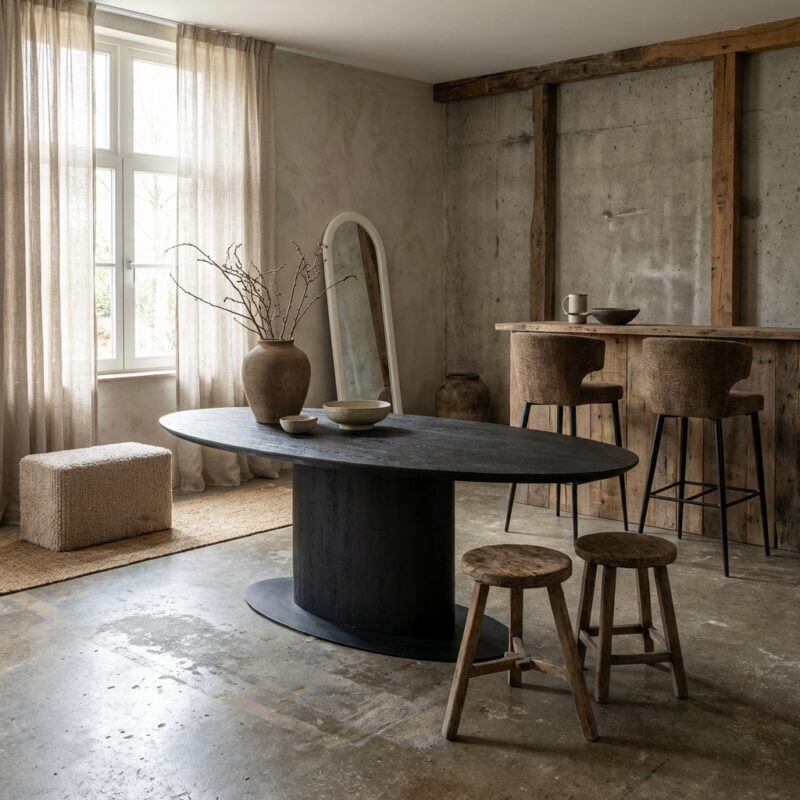 Gordon eettafel dark coffee 300, handgemaakt, zelf te monteren, eettafel, tafel, hout, ijzer