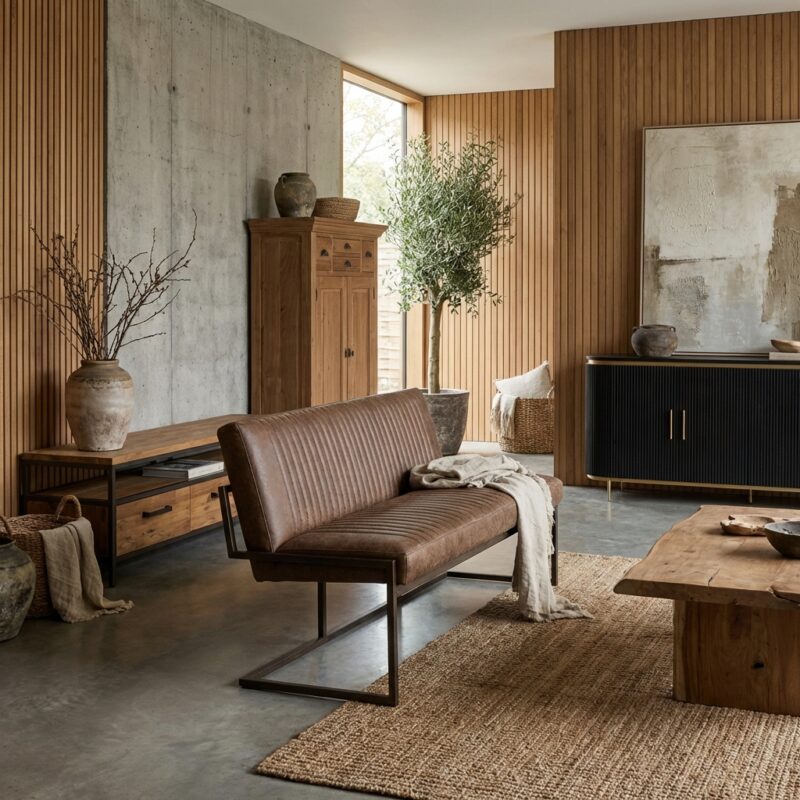 Ferro eetkamerbank 135 in lichtbruin industrieel stijl