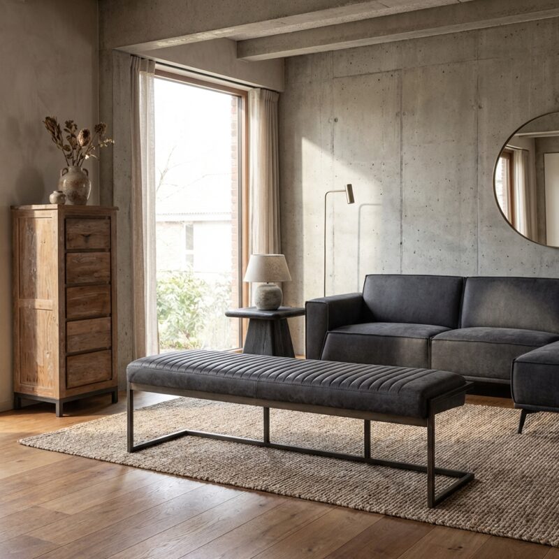 Ferro eetkamerbank 155 in industrieel stijl met anthracietkleurige Savannah-metalframe