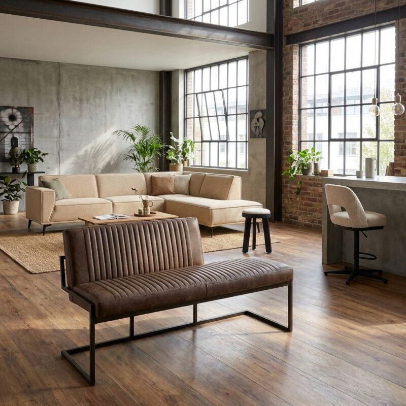 Ferro eetkamerbank Savannah dark brown industrieel stijl