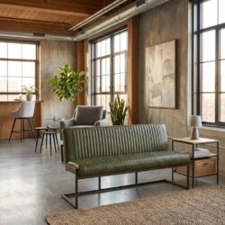 Ferro eetkamerbank met industrieel frame in Savannah groen