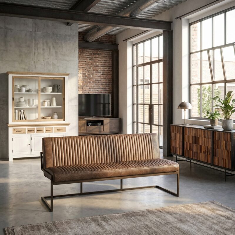 Ferro eetkamerbank Savannah dark brown industrieel stijl