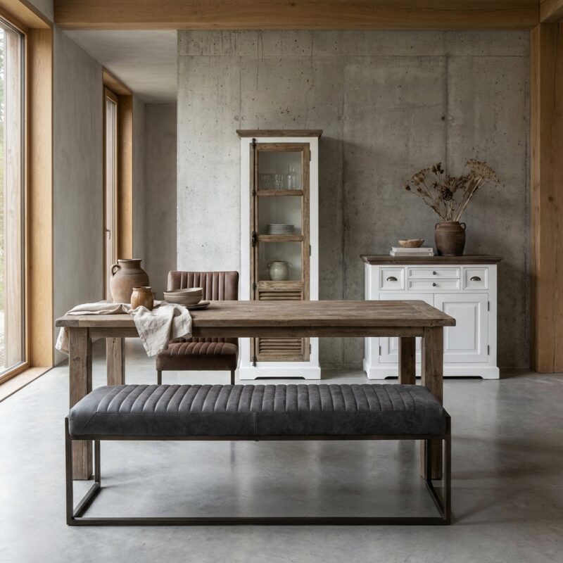 Ferro eetkamerbank 205 in industrieel stijl met anthracietkleurige Savannah frame