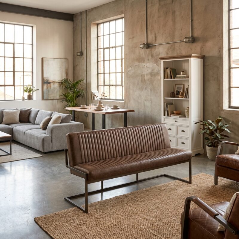 Ferro eetkamerbank Savannah dark brown industrieel stijl