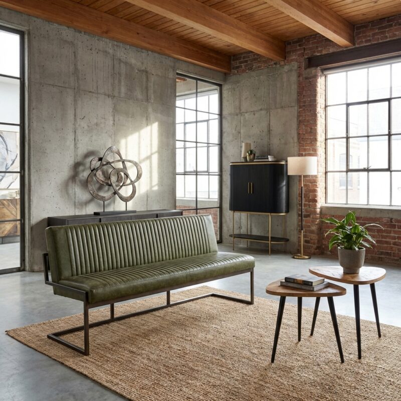 Ferro eetkamerbank 205 in Savannah groen, industrieel stijl, metalen frame