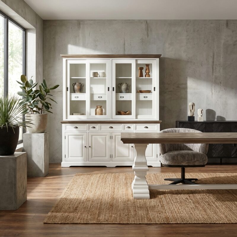 Fleur buffetkast wit, landelijk romantisch stijl, 204 cm hoog