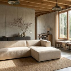 Glasgow 2 5-zitsbankset AL + chaise lounge in beige, new vintage stijl