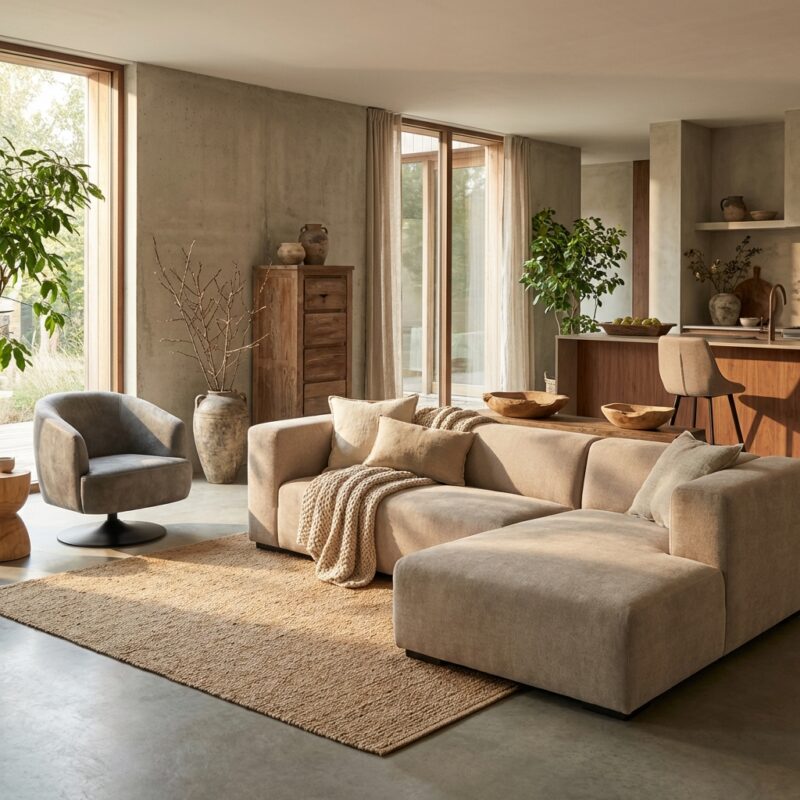 Glasgow 2 5-AL bankstel in beige grijs New Vintage stijl