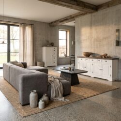 Glasgow 2 5-zitsbankset met chaise lounge in iron grijs, new vintage stijl