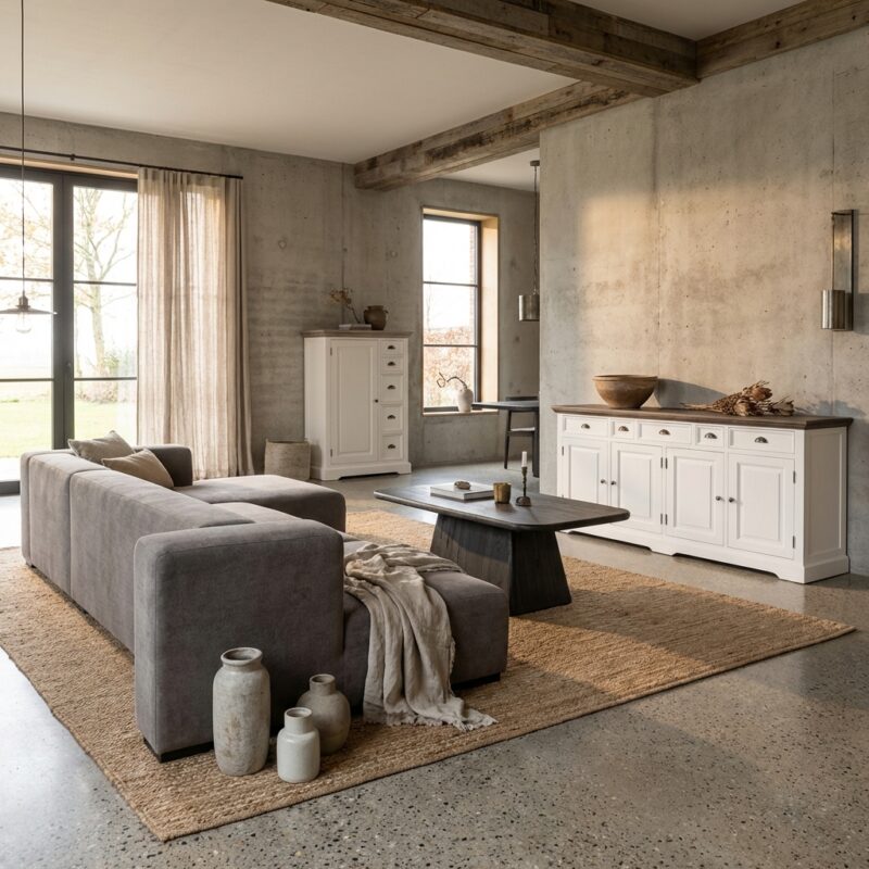 Glasgow 2 5-zitsbankset met chaise lounge in iron grijs, new vintage stijl