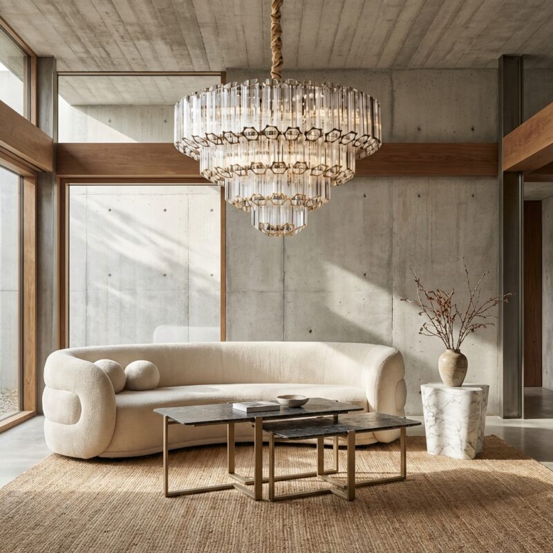 Hanglamp Bece chrome met glazen elementen en ijzeren frame