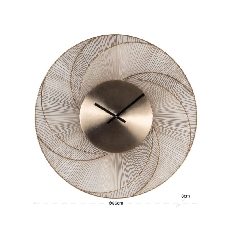 Detail van gouden lijst en subtiele zonnestraaltextuur van wandklok Denver