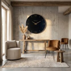 Byram klok zwart-goud met brass details, handgemaakt MDF