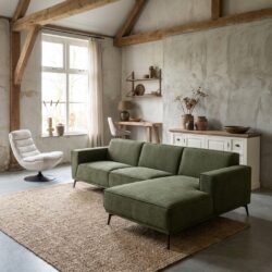 Leeds 2 5-zitsbankset met chaise lounge in groen, landelijk modern stijl