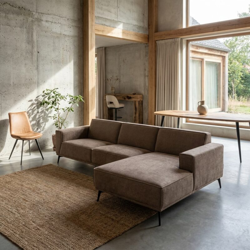 Leeds 2 5-zitsbankset met chaise lounge in moss grijs, landelijk modern stijl